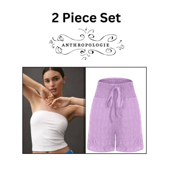 MSRP $89 NWOT Anthropologie top & Boutique Smocked Bermuda Short Style Size M - Picture 1 of 10